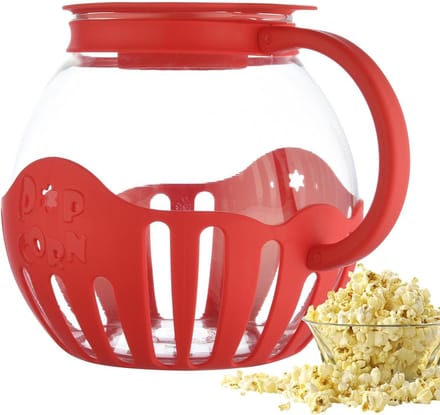 Popcornmaker Glas - Popcornschaal Deksel - Snacks Maken - Hete Lucht Methode - 213 Liter Inhoud - Rood