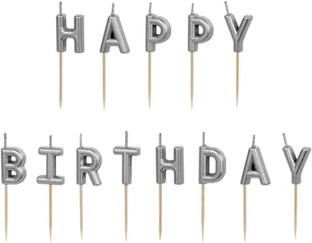 Happy Birthday taart kaarsjes zilver