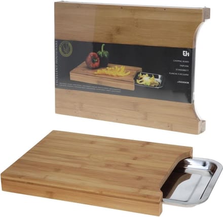 Excellent Houseware Bamboe Snijplank met RVS Verzameltray - 35 x 25 x 4 cm