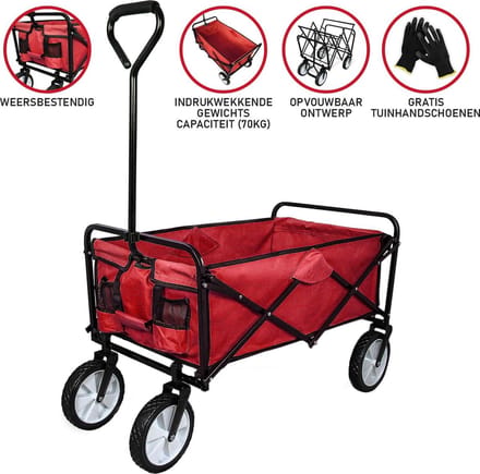 Bolderkar opvouwbaar - rood - 120kg - inclusief tuinhandschoenen