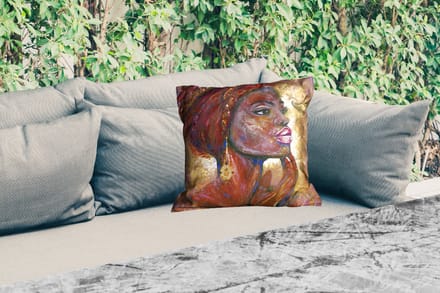 Buitenkussen - Schilderij - Olieverf - Goud - Vrouw - 45x45 cm - Weerbestendig