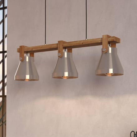 EGLO Cawton hanglamp, lengte 76 cm, staal/bruin, 3-lamps, staal