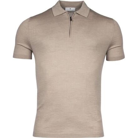 Thomas Maine Pullover Polo Fine Merino Single Knit Half Zip Beige / male