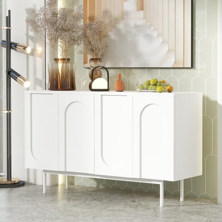 DESMIU Dressoir - Modern Wit Sideboard Met 4 Deuren En Gebogen Patroon - Voor Woonkamer Eetkamer En Hal - MDF - Wit - 2 Pakketten