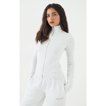 Dames DSGN Studio Doorlopende Rits Geribbelde Top | Ash Grey | Maat: XL