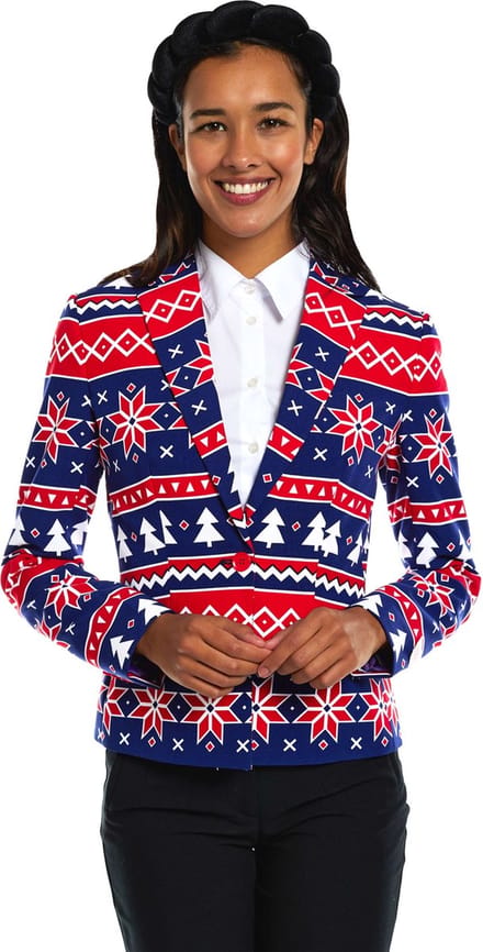 OppoSuits Nordic Noelle - Dames Kerst Blazer - Kerst Jasje - Blauw - Maat: EU 36