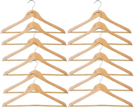 Storage Solutions Kledinghangers Milano - hout - set van 12x stuks - voor 2 kledingstukken