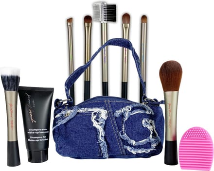 Make-up kwasten set met gratis spijkerstof tasje