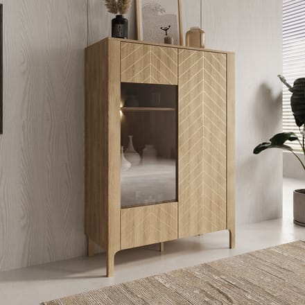 Meubella - Montera - Vitrinekast met LED - Eikenpatroon - 103x41x146 cm