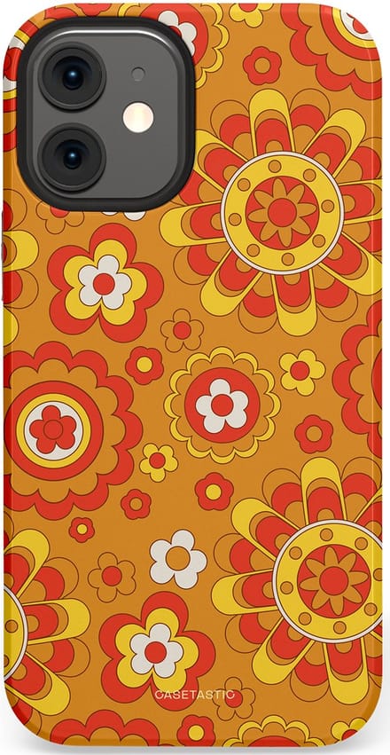 Casetastic hoesje geschikt voor Apple iPhone 12 Mini - Dubbellaagse bescherming - Retro droom - Fashion Case - Okergeel Terracotta Rood
