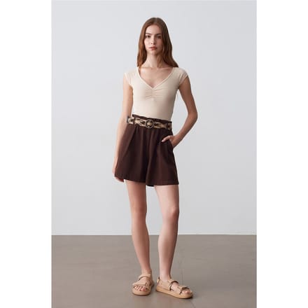Hoge Taille Wijdvallende Poplin Shorts Met Tailleband