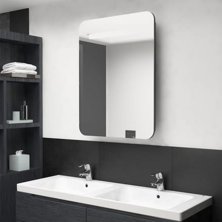 vidaXL - Badkamerkast - met - spiegel - en - LED - 60x11x80 - cm - grijs