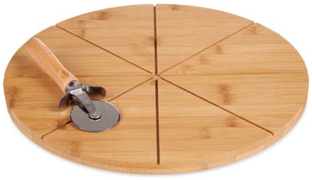 Kinvara pizza serveerplank met pizzasnijder - bamboe - Dia 35 cm - snijplank/keukenhulpje