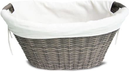 2681 Houten mand van polyethyleen met metalen frame, grijs, 63,5 x 44,5 x 30 cm
