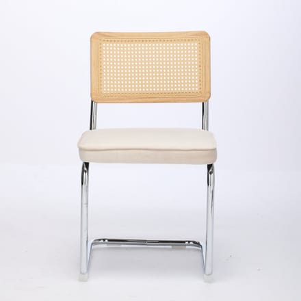 Beige fluweel rotan rubberhout tweepersoons eetkamerstoel 59x47x81cm