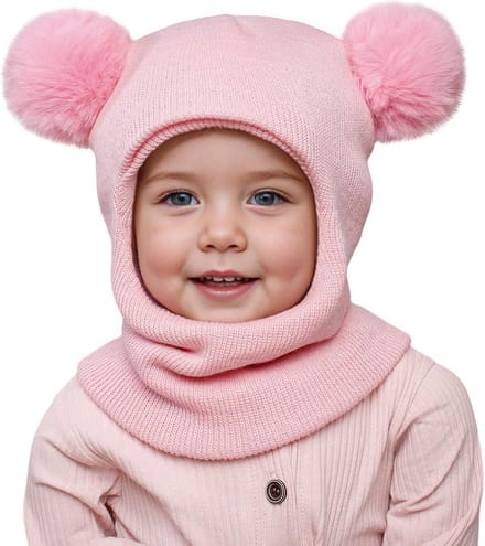 Warme Gebreide Kinder Sjaal en Muts met Dubbele Pompom voor 1-6 Jaar