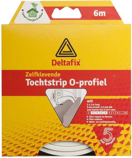 Deltafix Tochtstrip - tochtwering - wit - zelfklevend - O-profiel - 6 m x 9 mm x 6 mm