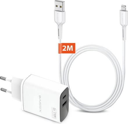 65W Oplader met 2 Poorten + Geschikt voor USB naar Lightning Kabel - 2 Meter