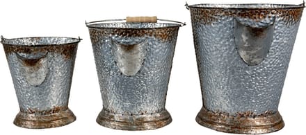 Clayre & Eef Decoratie Emmer Set van 3 Ø 26x28 cm Grijs Bruin IJzer