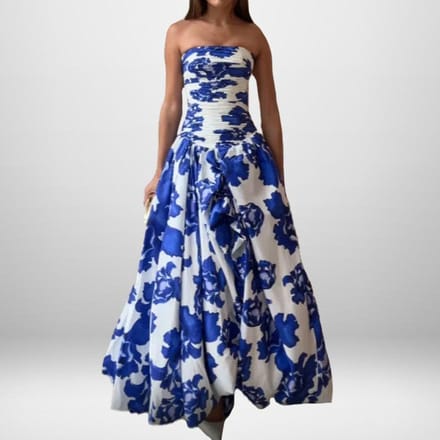 Nieuwe Elegante Dames Jurk met Blauwe Print Strapback Jurk L blue