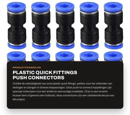 Push Connector Set van 10 Stuks - Plastic Koppeling - 8mm Buitendiameter - Drukbereik 0-0.9 MPa - Temperatuur 0-60°C - Blauw/Zwart - Buiskoppeling