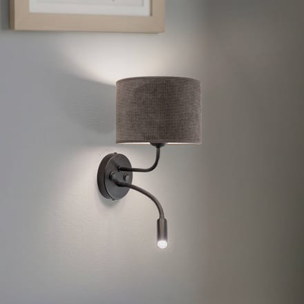 Duolla Wandlamp Roller, snoer donkergrijs, zwart, met leeslampje
