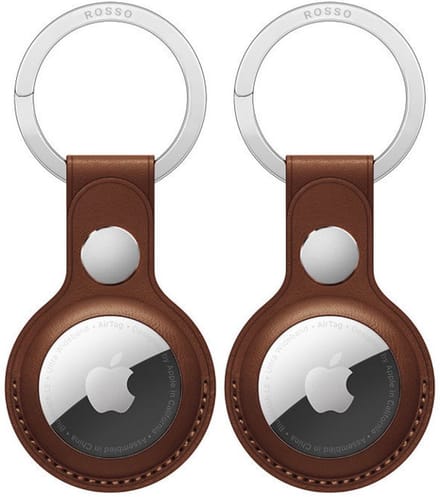2-Pack Rosso Deluxe Sleutelhanger Echt Leer Hoesje Geschikt voor Apple AirTag (1/2e gen) | Hanger | Case Bruin