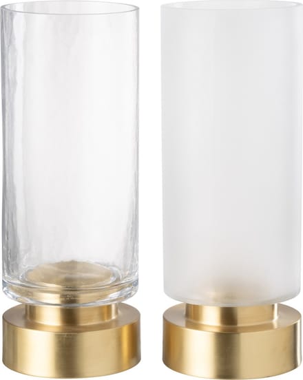 J-Line windlicht/vaas Pia - glas/koper - transparant/goud - medium - 2 stuks