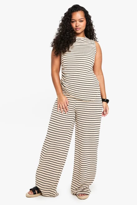 boohoo Dames PLUS STREEP SINGLE CHANNEL WijDE BROEK | Ecru | Maat: 54