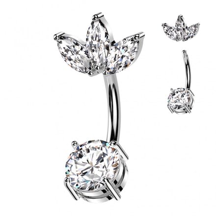 Navelpiercing PVD marquise fan - zilver - LMPiercings