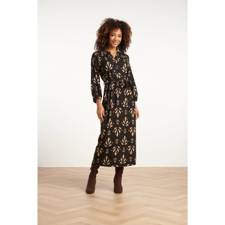 Smashed Lemon Ornament geprint maxi jurk in zwart en camel |