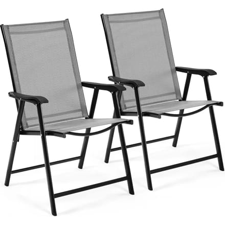 Tuinstoelen Set van 2 Opvouwbaar met Armleuningen en Hoge Rugleuning Texteline Grijs