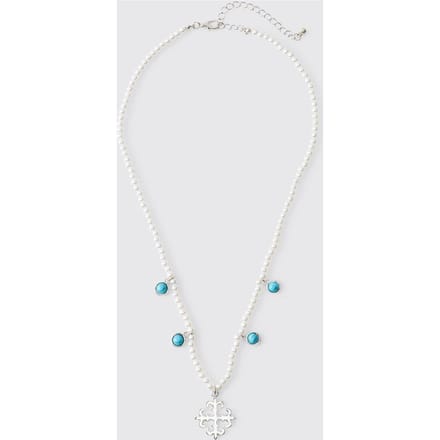 Edelsteen en Kruis Ketting | Silver