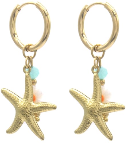 RVS Oorbellen - Zeester - 3.5x1.5cm - Goudkleurig - dames - beach style - cadeau