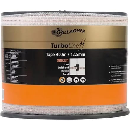 Gallagher TurboLine Lint 12,5mm (wit, 400m) - Sterk lint voor elektrische afrastering