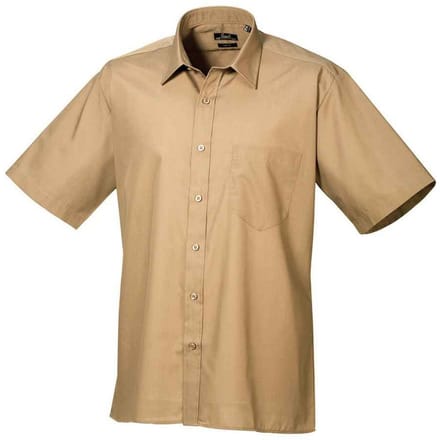 Premier Heren Poplin overhemd met korte mouwen (Khaki)