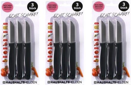 Haushaltshelden keukenmesjes/schilmesjes - 9x - RVS - zwart - 16 cm