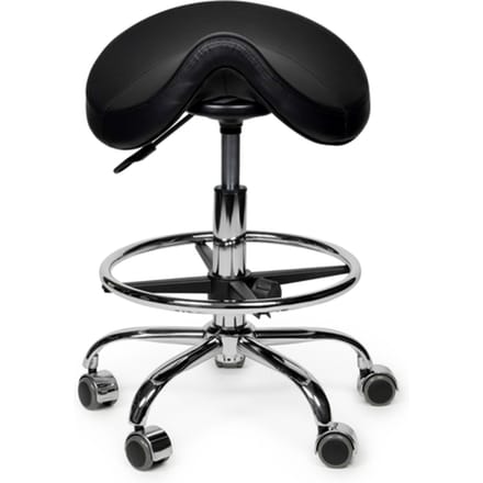 Zadelkruk Office Premium laag met voetring harde wielen zw