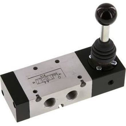 5/3 G1/4 '' Middendruk Handbediend Hefboom Ventiel Detent -0.95-10bar/-13.2-140psi