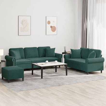 vidaXL - 3-delige - Loungeset - met - kussens - fluweel - donkergroen