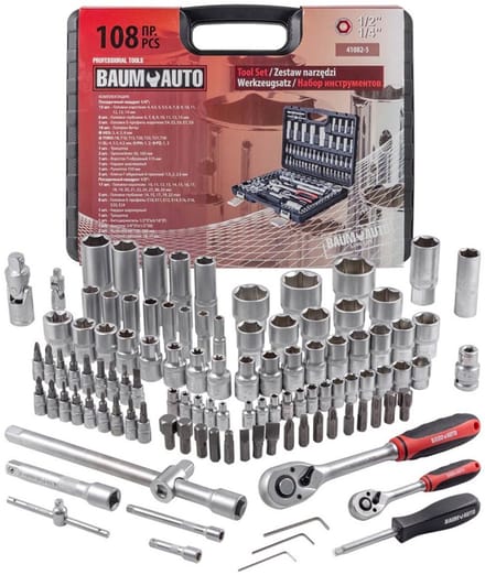 BaumAuto BM-41082-5 - Dopsleutelset - 108 Elementen - Cr-V Walizka