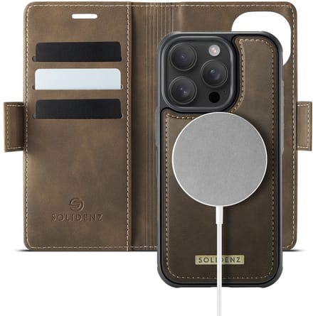 Solidenz geschikt voor iPhone 15 Pro Max hoesje - Luxe Wallet met MagSafe - Afneembare Backcover - Bruin