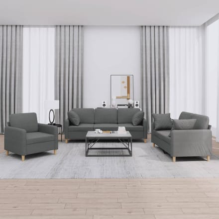 Vidaxl 3-Cz. Ensemble de Relaxation Avec Coussins, Gris Foncé, Tissu