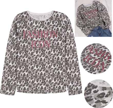 Meisjesblouse met lange mouwen en grijs luipaardmotief