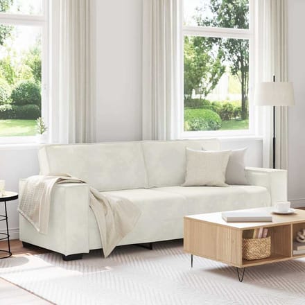vidaXL - Driezitsbank - 220x78x84 - cm - fluweel - crèmekleurig