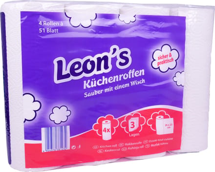 Leon's Keukenrol 4 rollen - 3 laags - 51blad WIT