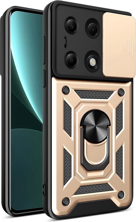 MobyDefend Hoesje - Geschikt voor Xiaomi Redmi Note 13 Pro 4G - Pantsercase Met Draaibare Ring - Goud