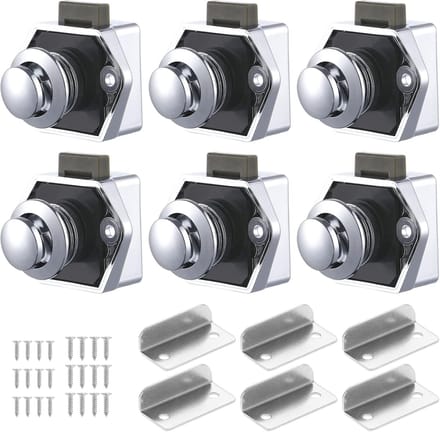 6 Pcs Push Button Lock, Drawer Lock and Cabinet Door Lock, Keyless Door Locks for RV, Yacht, Boat, Caravan