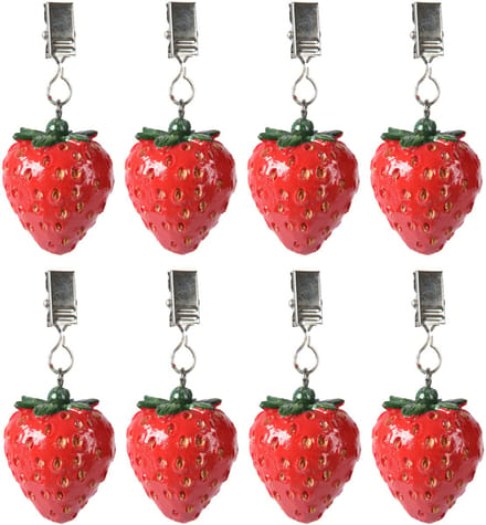 Decoris tafelkleedgewichtjes/hangers - 12x - aardbei - kunststeen - rood