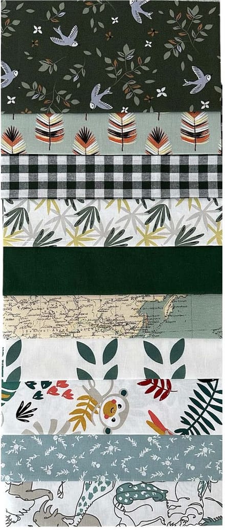 BINK Bedding - 10 lapjes - Quilt Patchwork - Groen 25 x 25 cm - Set = 10 lapjes - 100% katoen